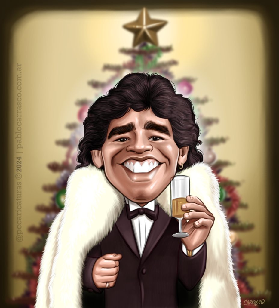 Caricatura de Diego Maradona (2024).